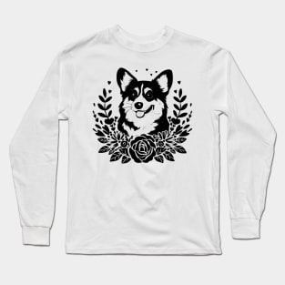 Playful Corgi with Floral Wreath Heart Enthusiast Long Sleeve T-Shirt